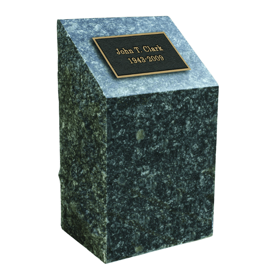 Bronze memorial plaque on granite plinth for cremated remains